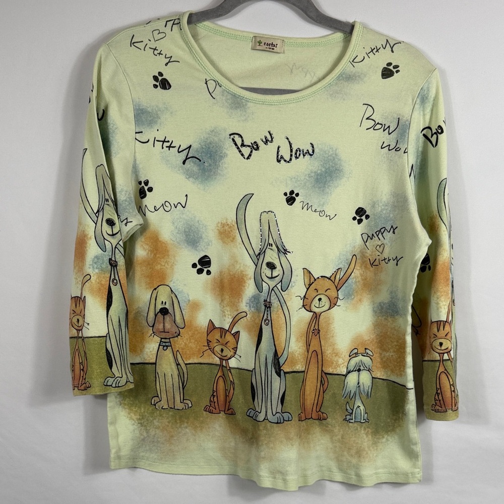 tasha Ombre Green Cat & Dog Graphic Long Sleeve Top